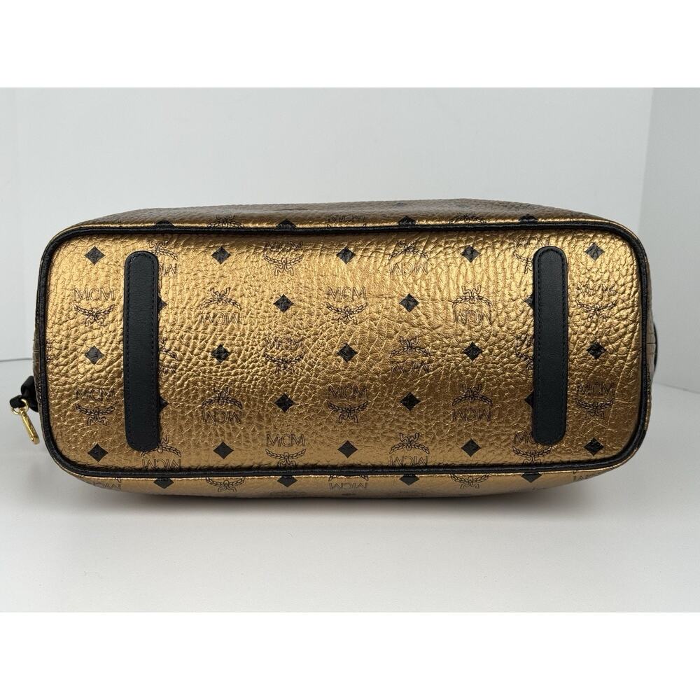 MCM Metallic Visetos Medium Shopper Tote Bag Gold Leather - Picture 9 of 16